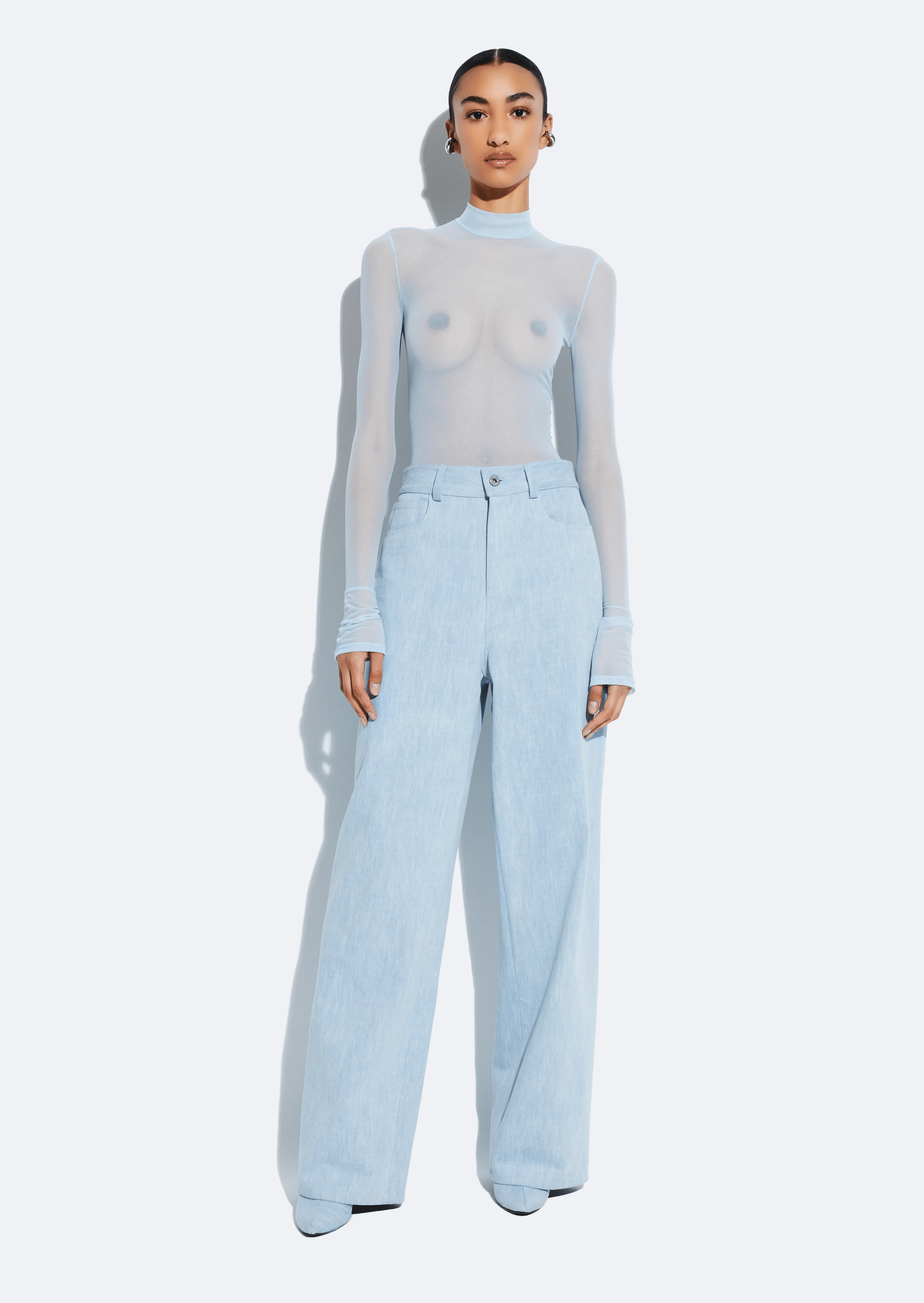 Washed Denim Straight Leg Pant