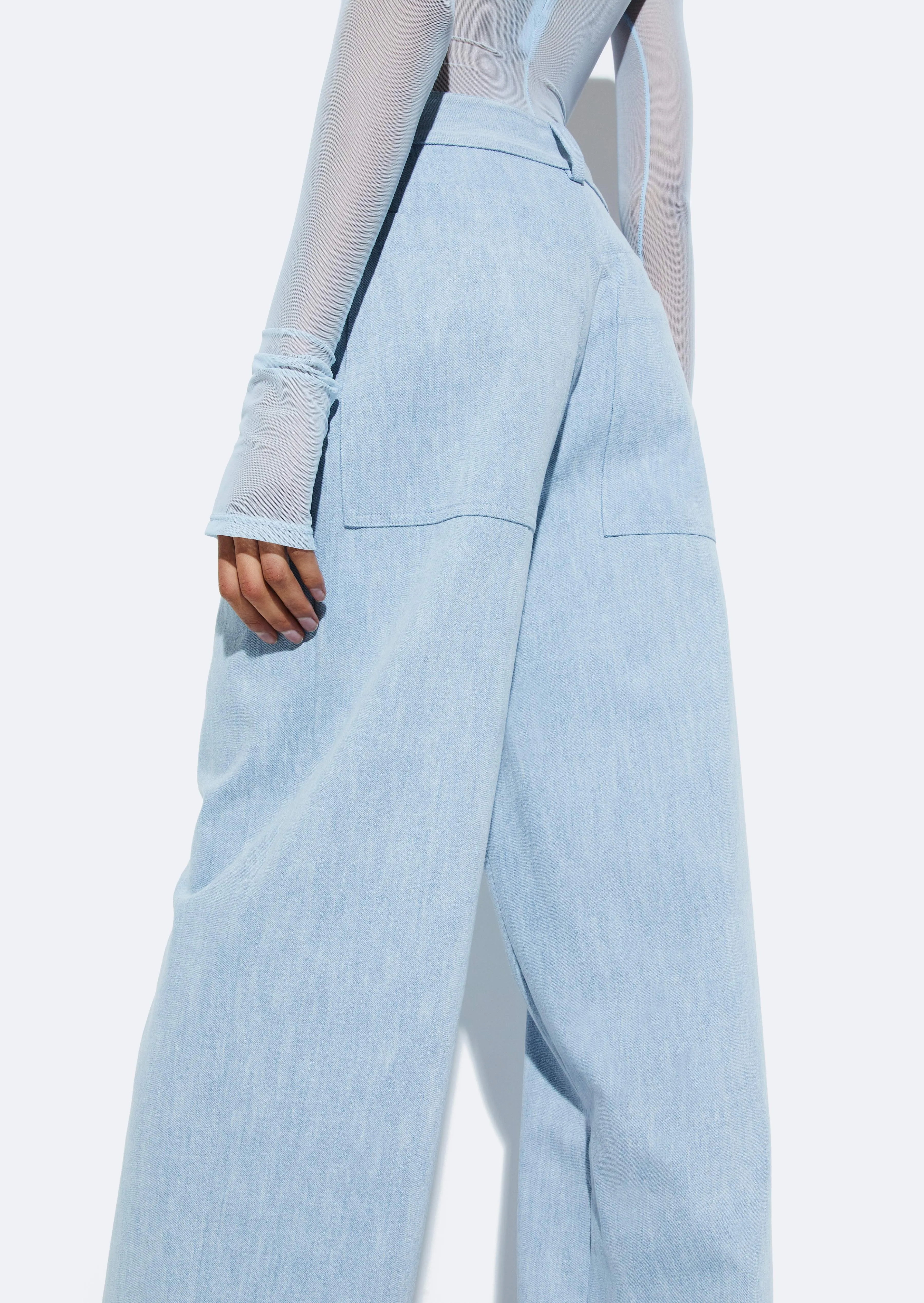 Washed Denim Straight Leg Pant
