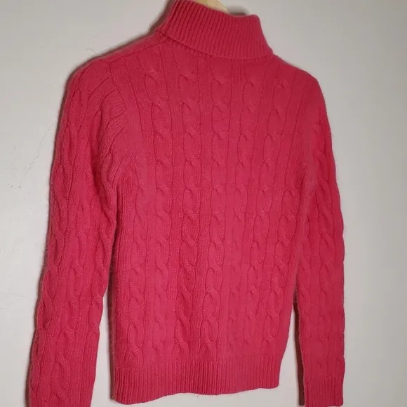 Watermelon Pink Chunky Cable Knit Angora Turtleneck Sweater
