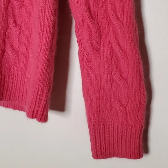Watermelon Pink Chunky Cable Knit Angora Turtleneck Sweater