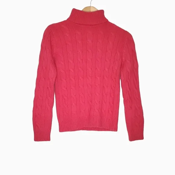 Watermelon Pink Chunky Cable Knit Angora Turtleneck Sweater