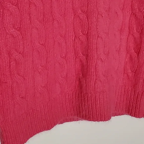 Watermelon Pink Chunky Cable Knit Angora Turtleneck Sweater