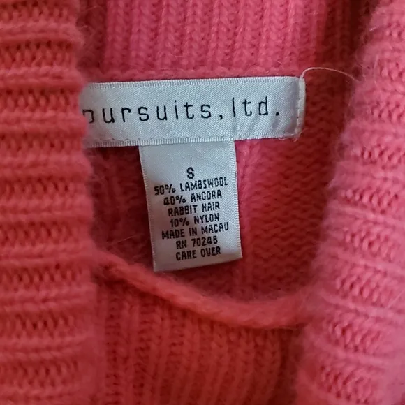 Watermelon Pink Chunky Cable Knit Angora Turtleneck Sweater