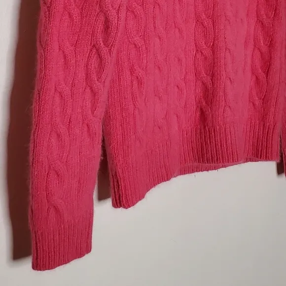 Watermelon Pink Chunky Cable Knit Angora Turtleneck Sweater