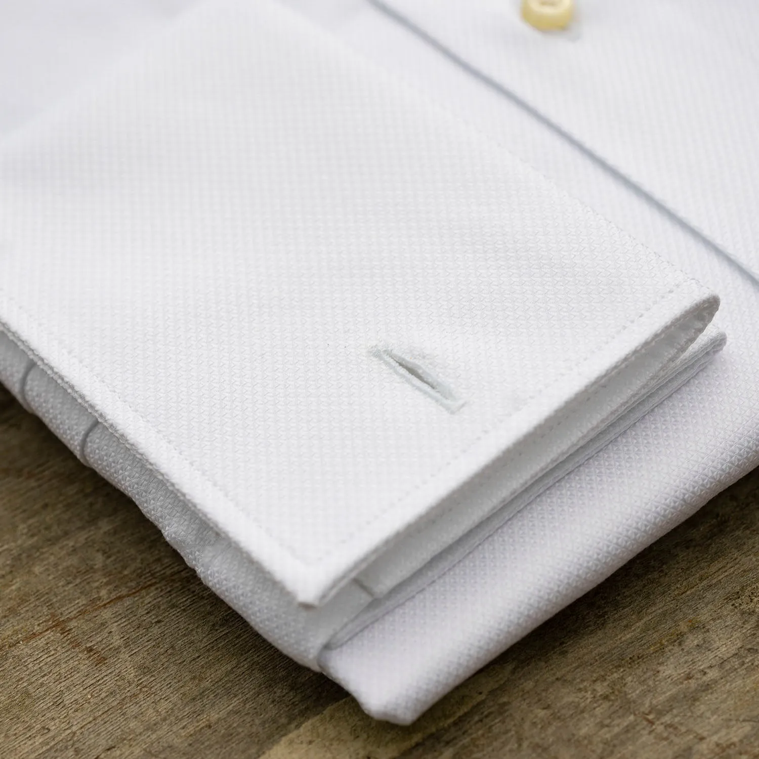White Dobby French Cuff Dress Shirt with Buttons on Tape