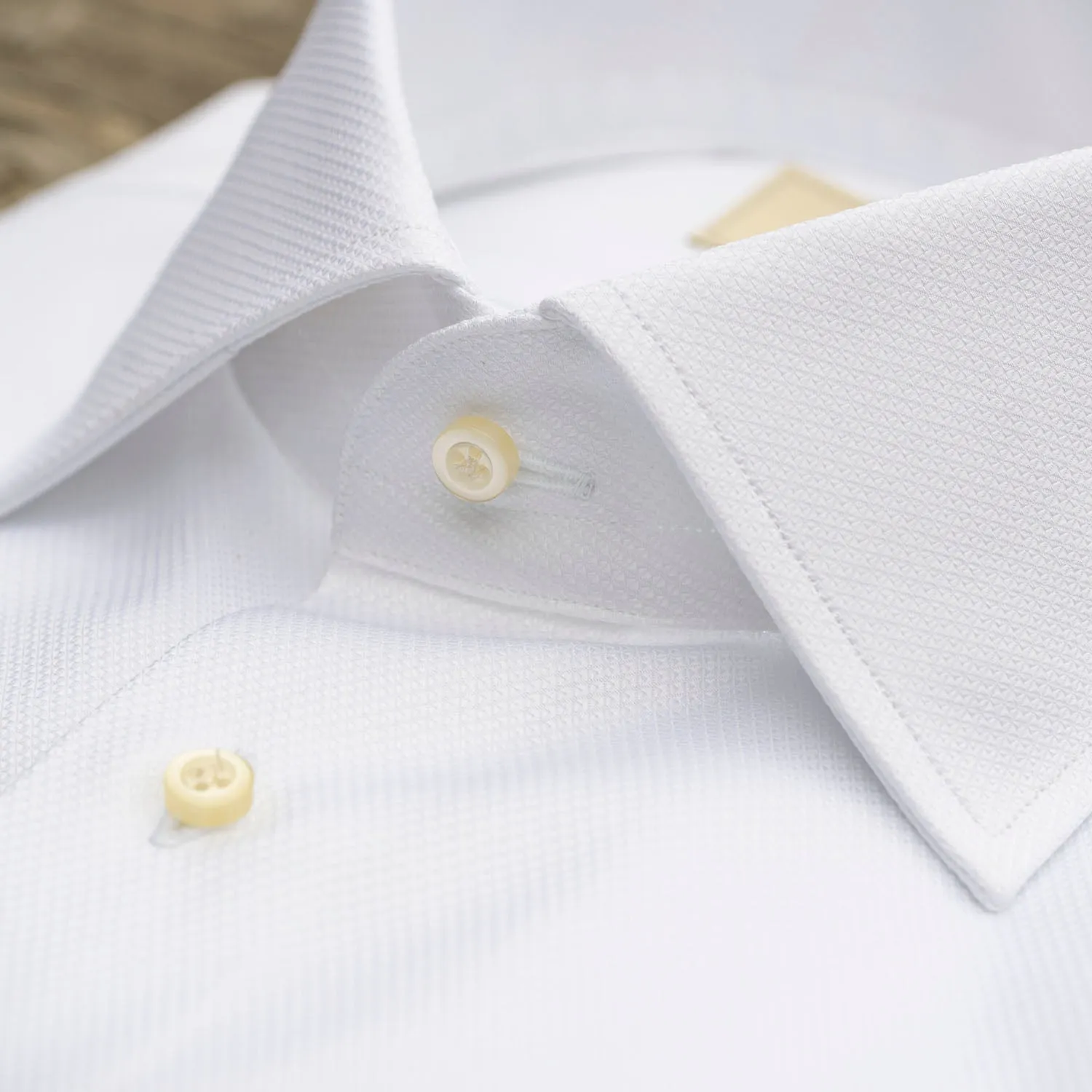 White Dobby French Cuff Dress Shirt with Buttons on Tape