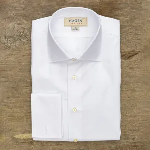 White Dobby French Cuff Dress Shirt with Buttons on Tape