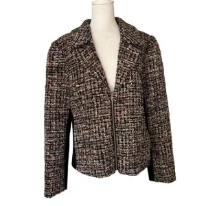 White House Black Market black &amp; multicolor tweed zip-up blazer size 12
