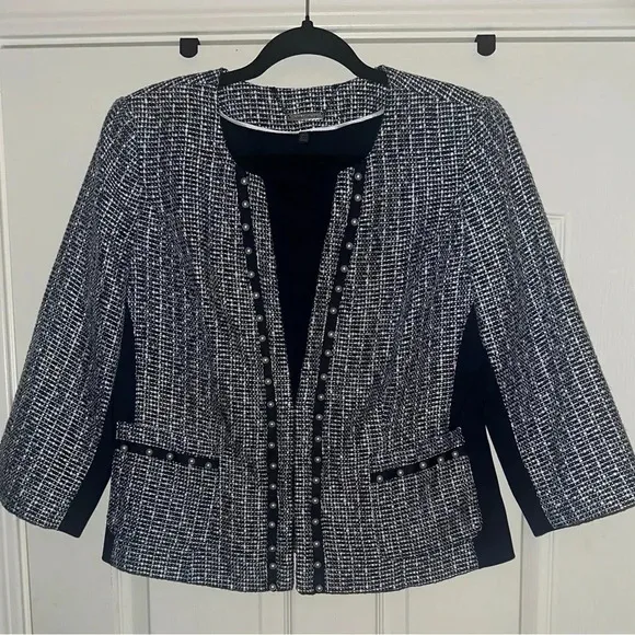 White House Black Market Tweed Faux Pearled Blazer. Size 10.