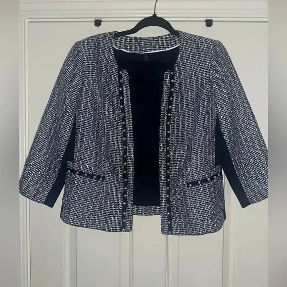 White House Black Market Tweed Faux Pearled Blazer. Size 10.