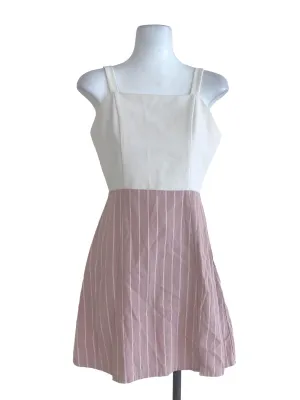 White Pink Striped A Line Dress