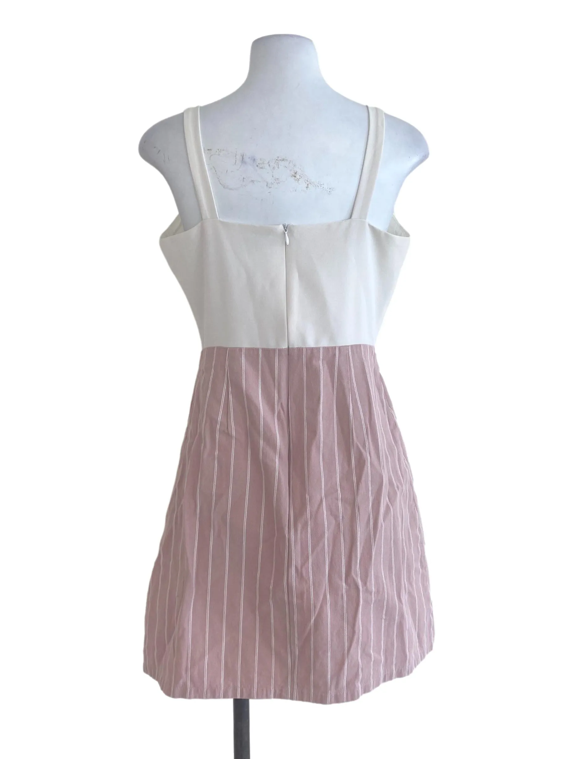 White Pink Striped A Line Dress