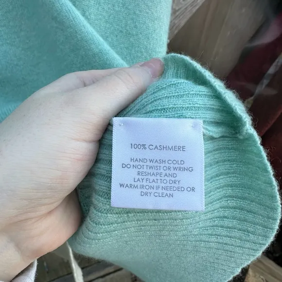 White   Warren 100% Cashmere Mock Neck Teal Blue and Light Grey Cozy Sweater