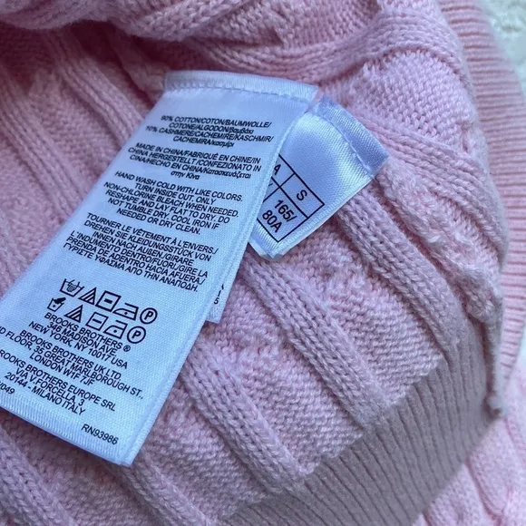 Women’s Brooks Brothers cotton cashmere blend sweater Baby pink cable knit Top