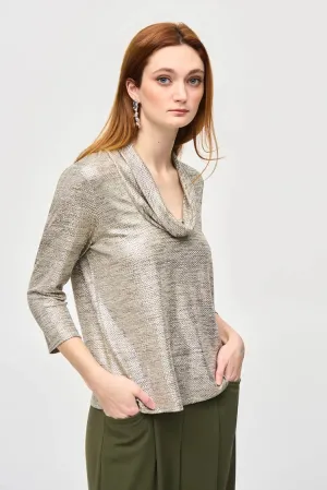 Women's Joseph Ribkoff | Foiled Knit Cowl Neck Top | Beige and Gold