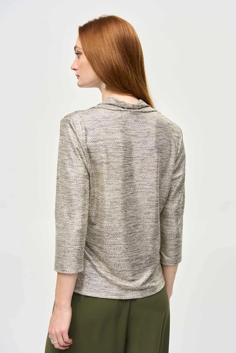 Women's Joseph Ribkoff | Foiled Knit Cowl Neck Top | Beige and Gold