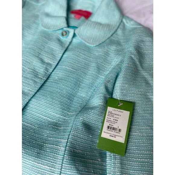 Women's Lilly Pulitzer Blue Tweed Cropped Blazer Size 2 NWT $248