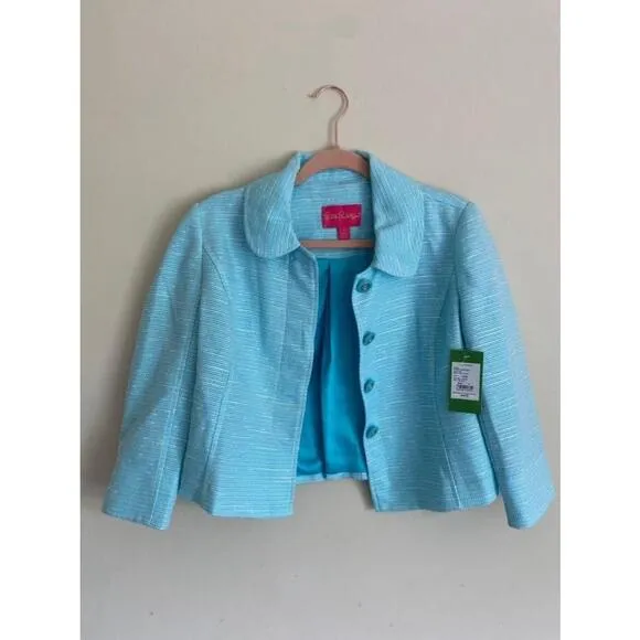 Women's Lilly Pulitzer Blue Tweed Cropped Blazer Size 2 NWT $248