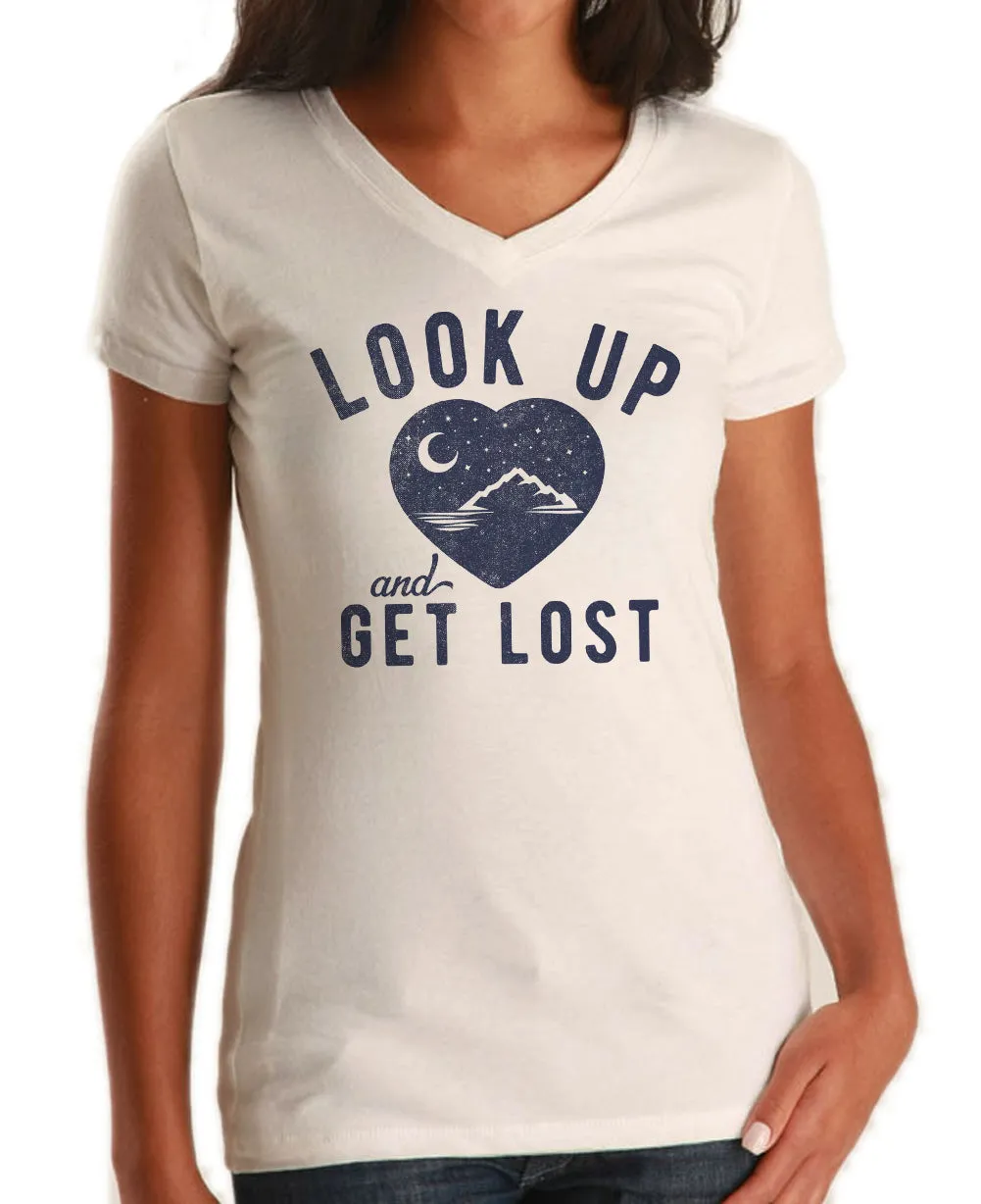 Women's Look Up and Get Lost Vneck T-Shirt - Astronomy Shirt