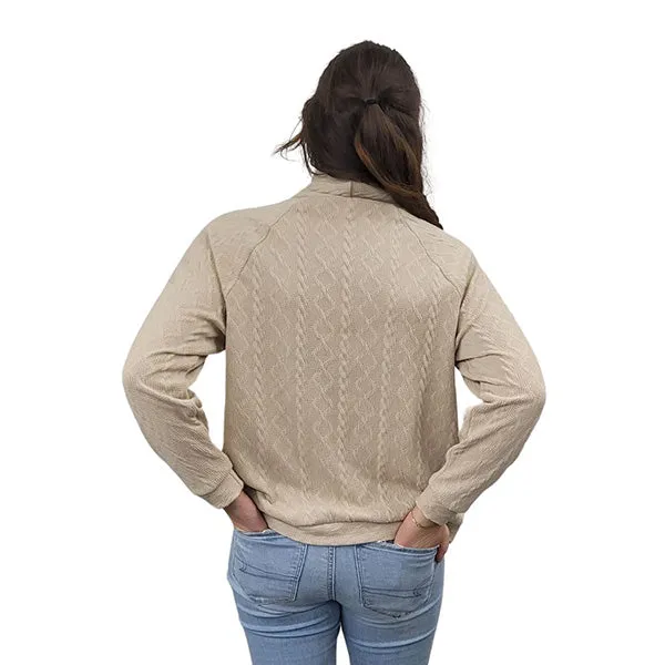 WOMEN'S TURTLENECK CABLE KNIT SWEATER TAUPE
