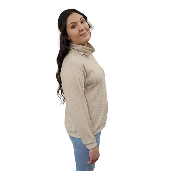 WOMEN'S TURTLENECK CABLE KNIT SWEATER TAUPE