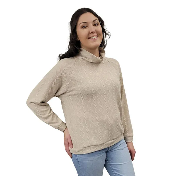 WOMEN'S TURTLENECK CABLE KNIT SWEATER TAUPE