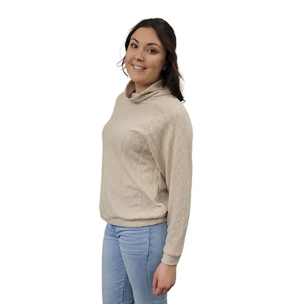 WOMEN'S TURTLENECK CABLE KNIT SWEATER TAUPE