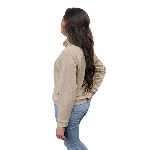 WOMEN'S TURTLENECK CABLE KNIT SWEATER TAUPE