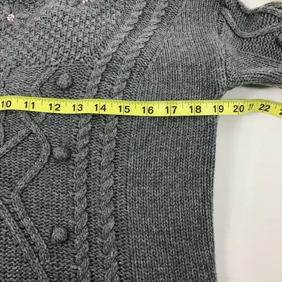 Yumi Gray Cable Knit Pom Wool Blend Sweater  NWT M