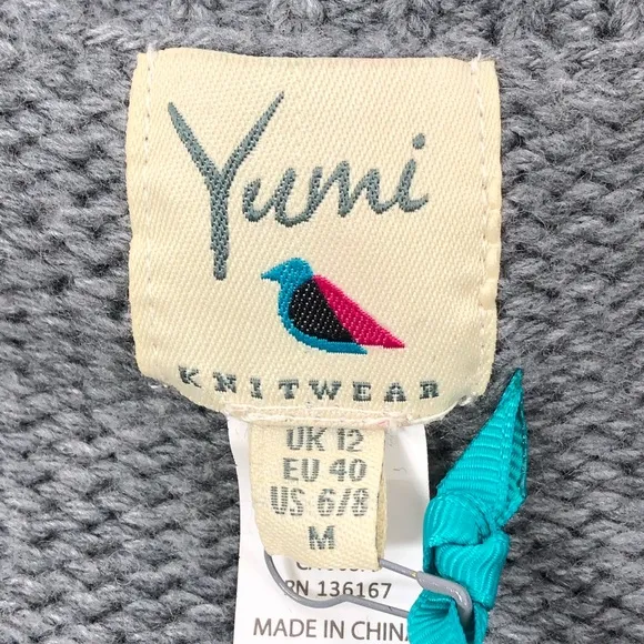 Yumi Gray Cable Knit Pom Wool Blend Sweater  NWT M