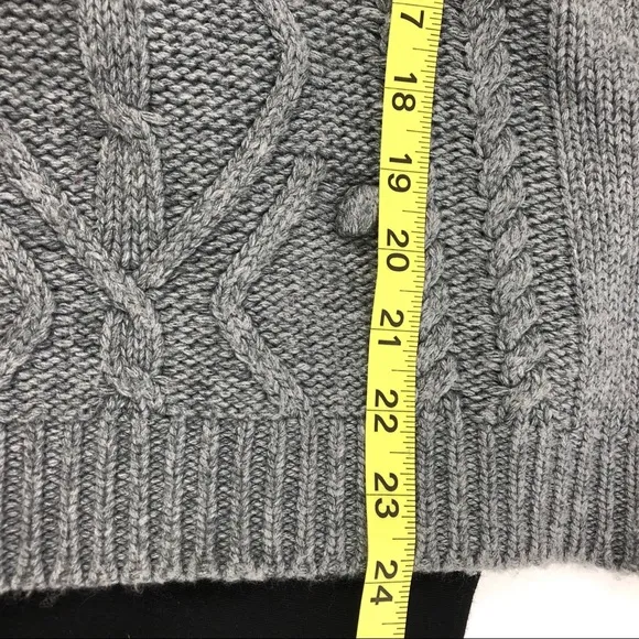 Yumi Gray Cable Knit Pom Wool Blend Sweater  NWT M