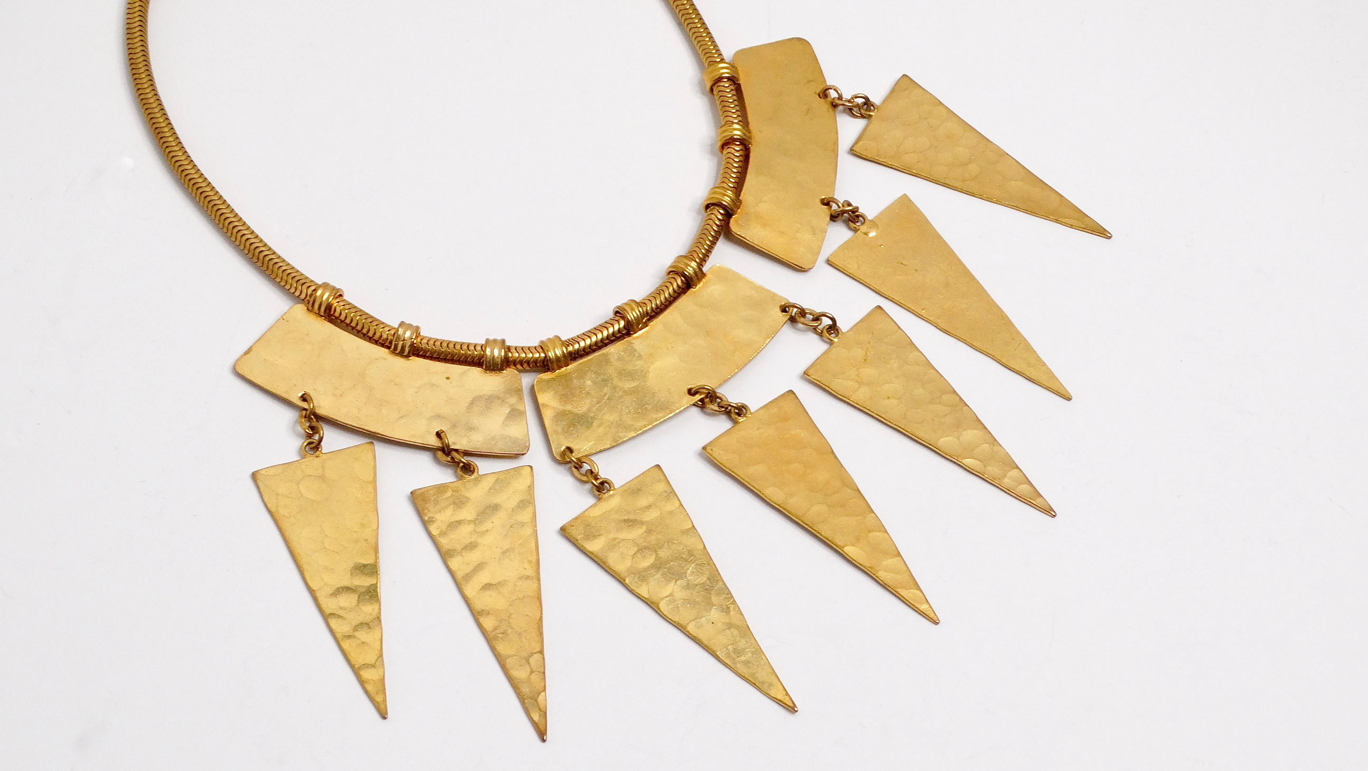 Yves Saint Laurent Vintage Hammered Gold Geometric Statement Necklace Circa 1980s