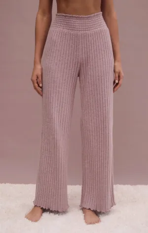 Z Supply Dawn Smocked Rib Pant; Violet Heather/Bone