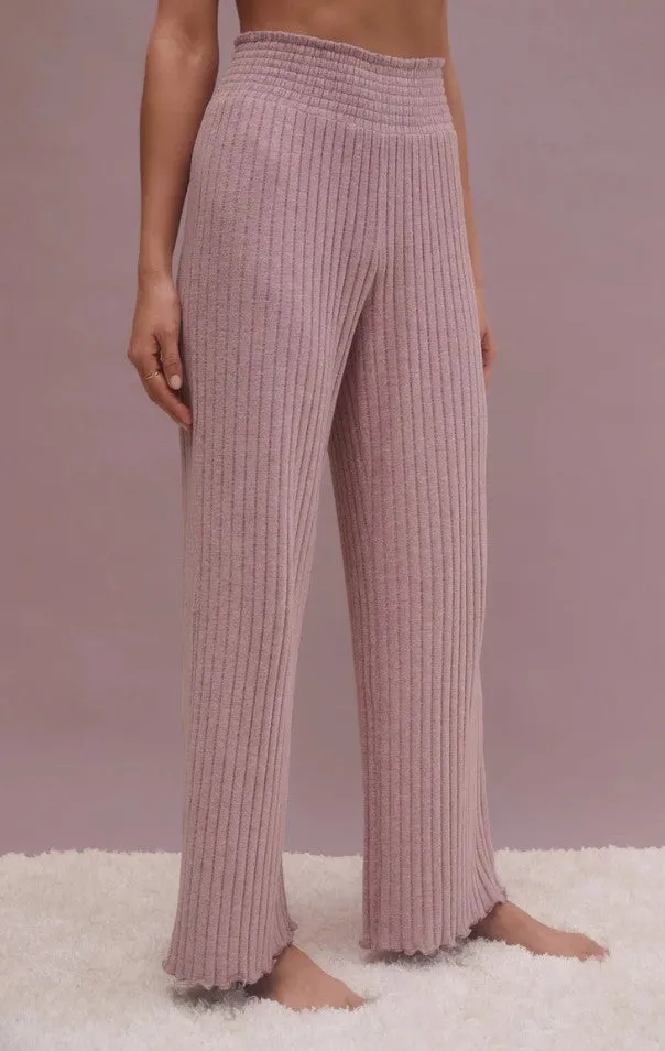 Z Supply Dawn Smocked Rib Pant; Violet Heather/Bone