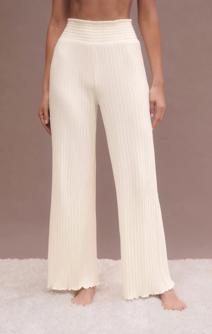 Z Supply Dawn Smocked Rib Pant; Violet Heather/Bone