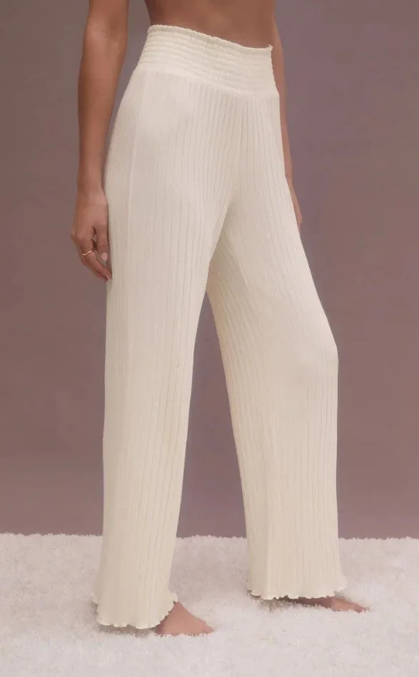 Z Supply Dawn Smocked Rib Pant; Violet Heather/Bone
