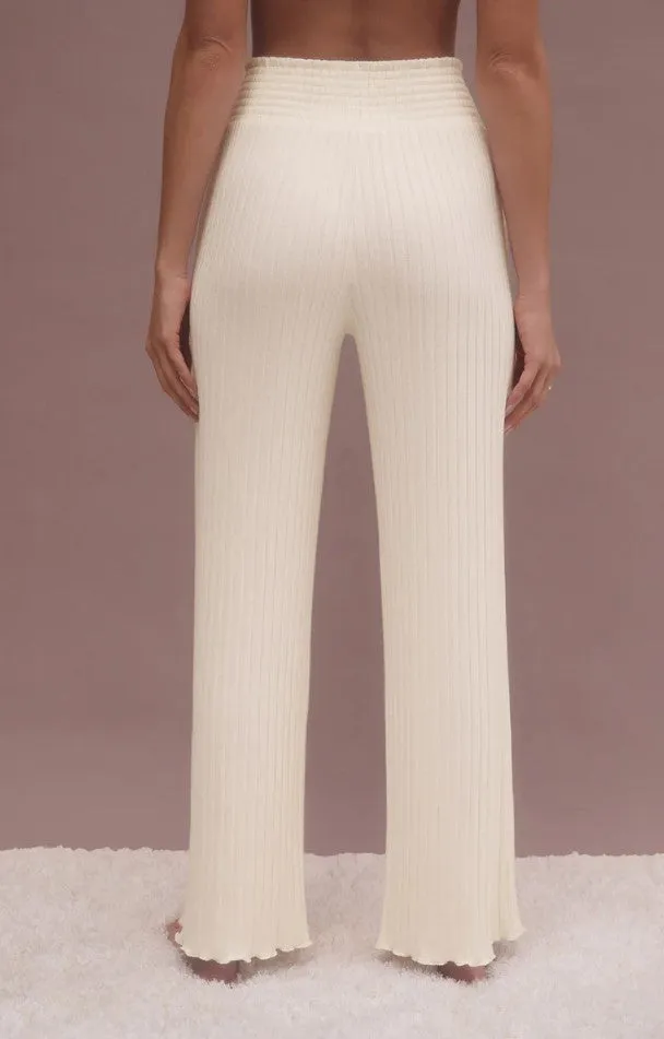 Z Supply Dawn Smocked Rib Pant; Violet Heather/Bone
