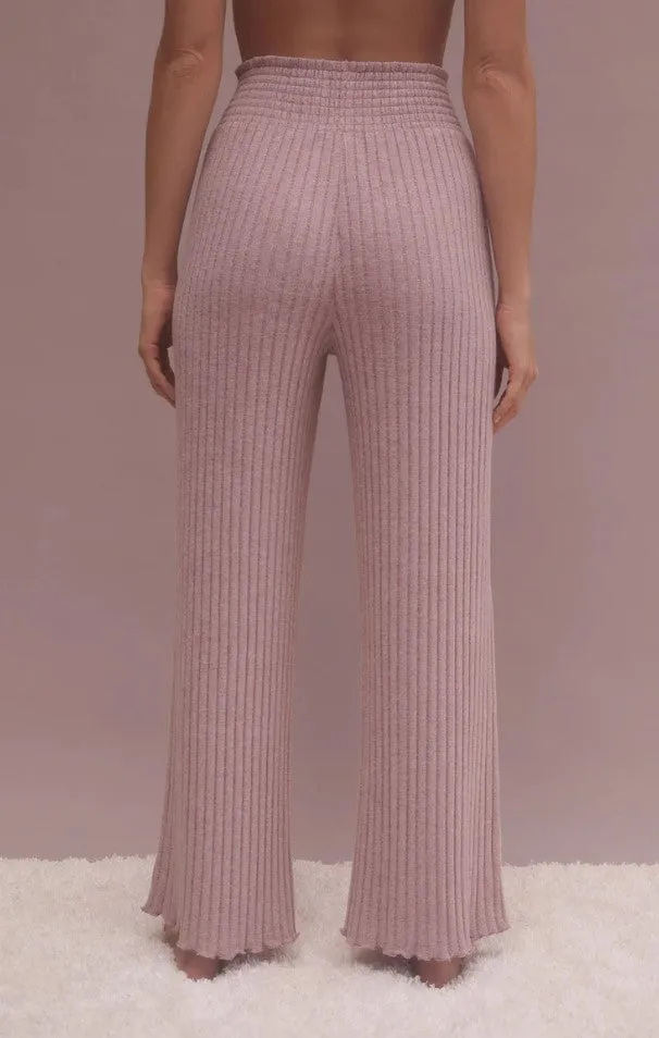 Z Supply Dawn Smocked Rib Pant; Violet Heather/Bone