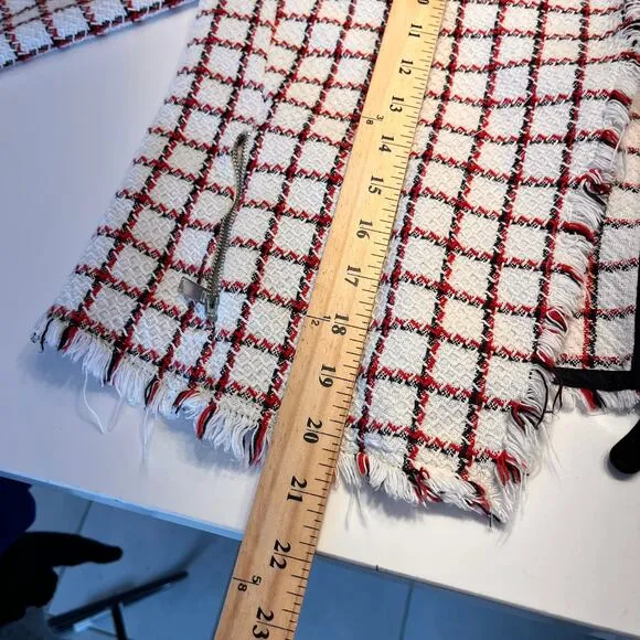 Zara Basic Drape Front Frayed Tweed Check Windowpane Blazer Coat Size XL