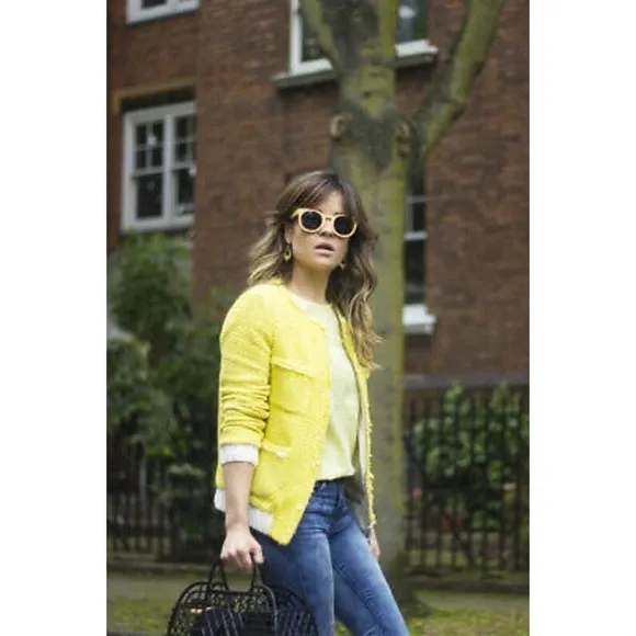Zara EUC Yellow Tweed Boucle Bomber Jacket Blazer Size XS Bloggers Favorite