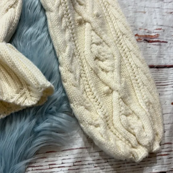 Zara Ivory Cable Knit Pom Pom Wool Blend Peplum Sweater sz S