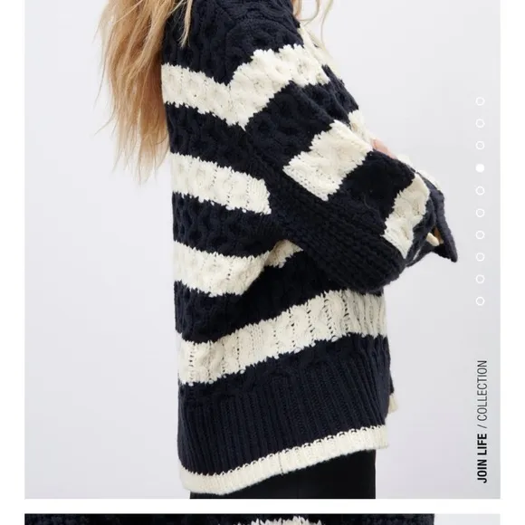 Zara Striped Cable Knit Sweater Fit loose