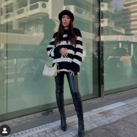 Zara Striped Cable Knit Sweater Fit loose
