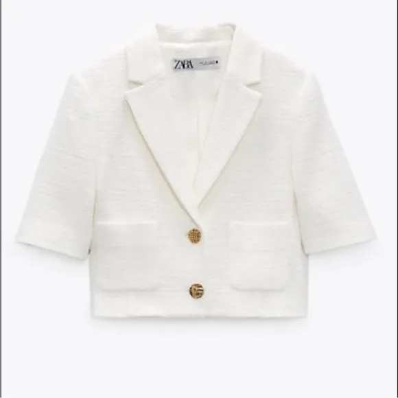 Zara Textured Cropped Blazer Jacket