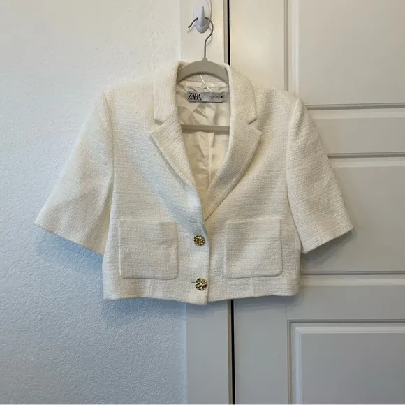 Zara Textured Cropped Blazer Jacket