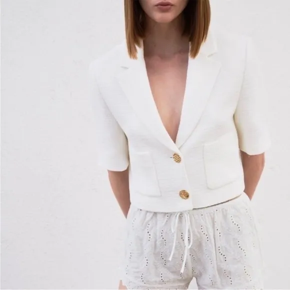 Zara Textured Cropped Blazer Jacket