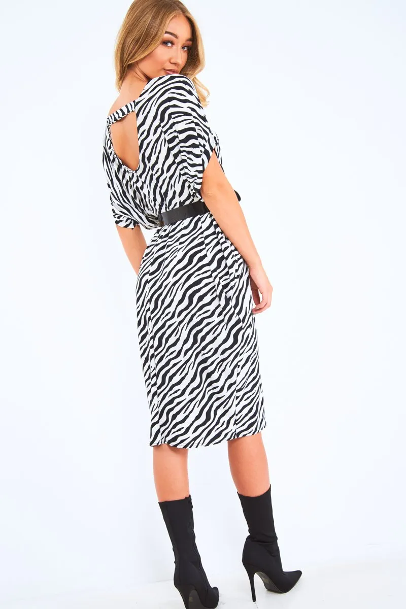 Zebra Slinky Midi T-Shirt Dress - Cambriella