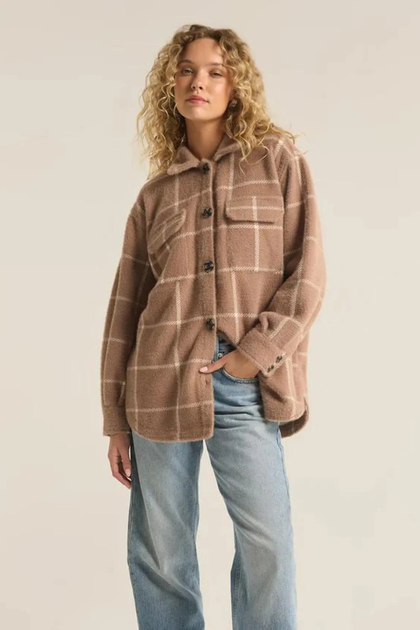 ZSUPPLY: Plaid Tucker Jacket Heather Taupe ZJ213286